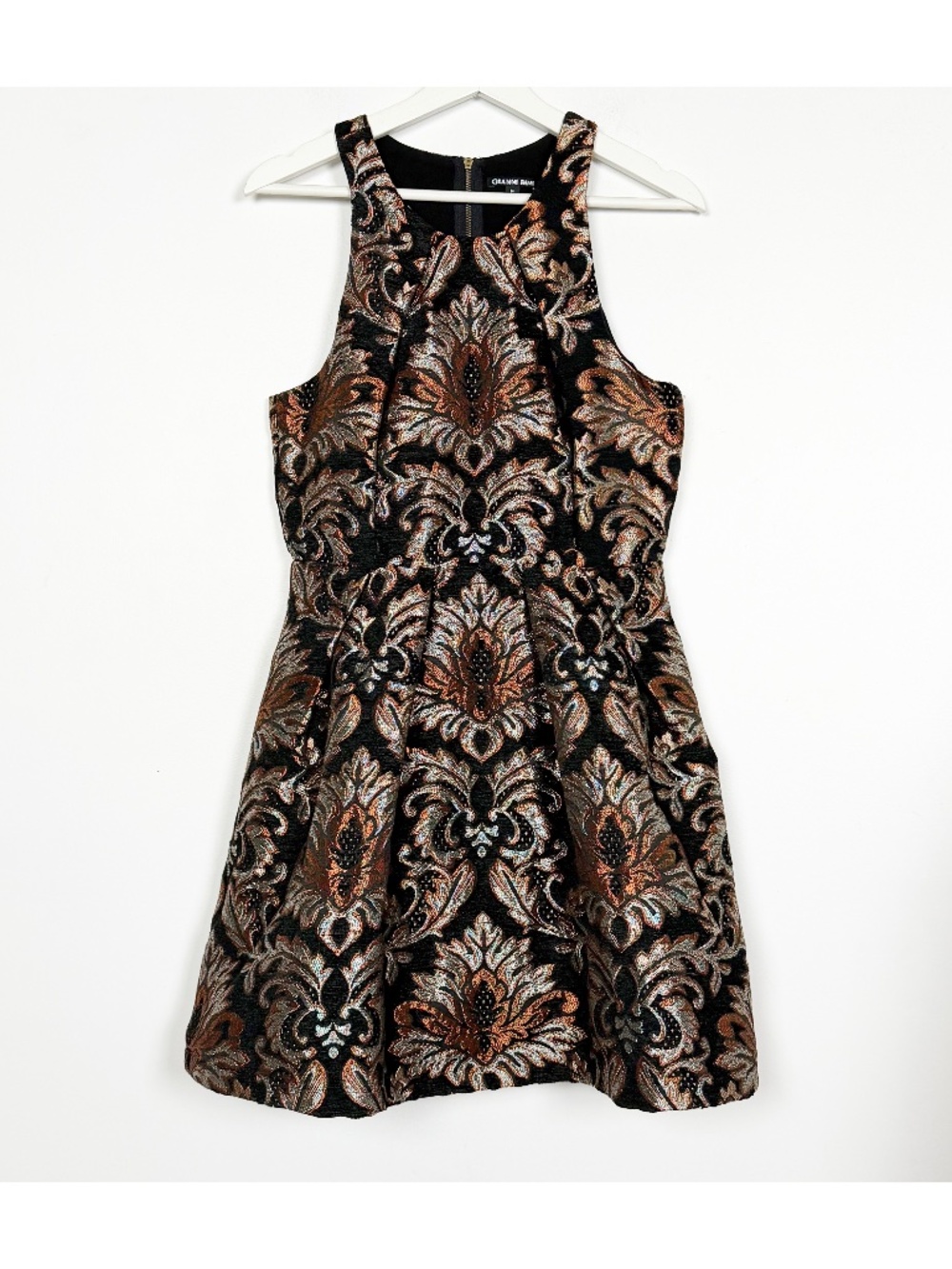Gianni Bini Dress Size M Medium Avaline Brocade Metallic Gold Silver Copper RARE